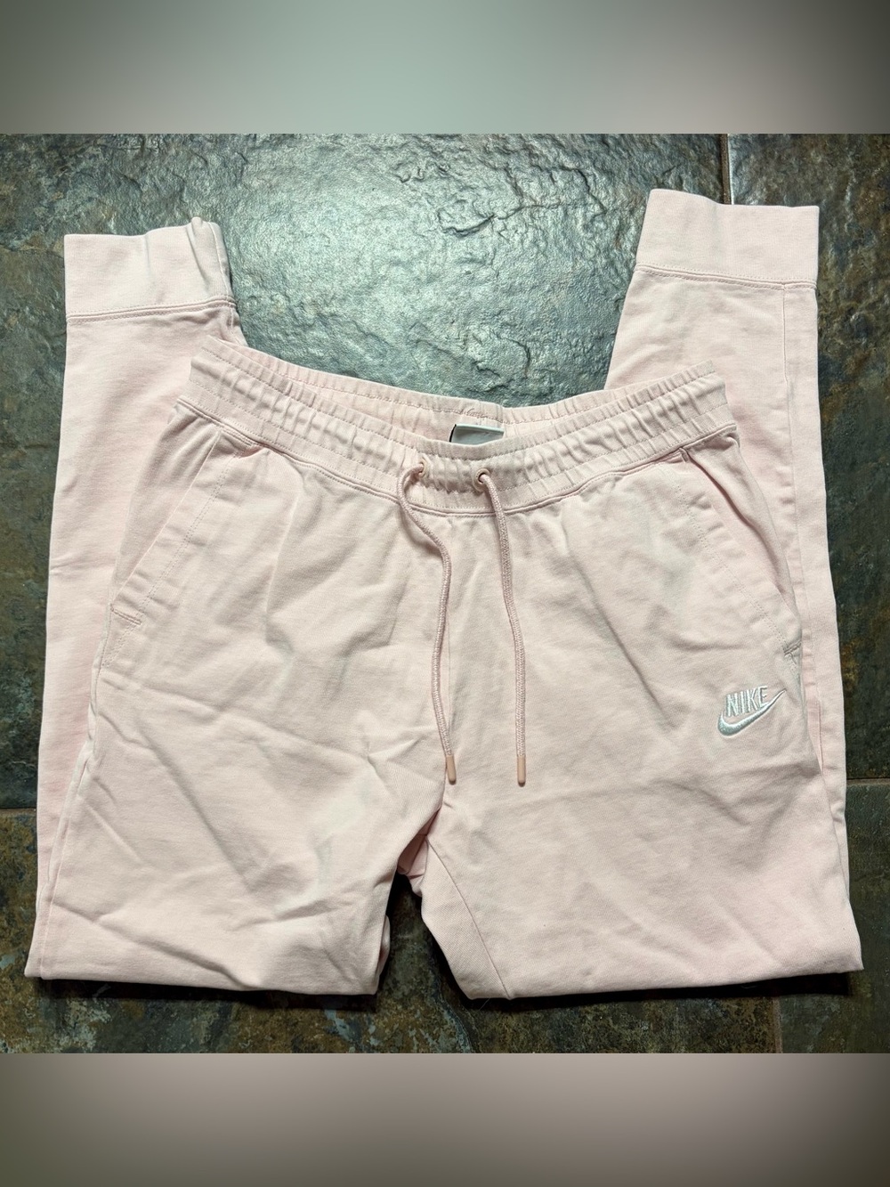 Nike Pale Pink Drawstring Sweatpants with Embroidered Logo